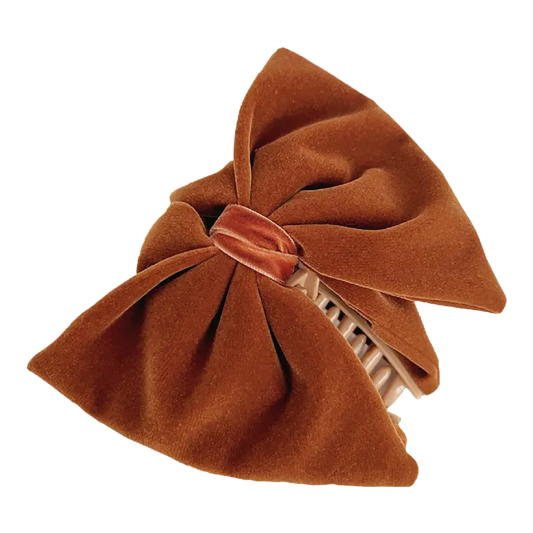 'Eva' Velvet Tan Bow Claw Clip