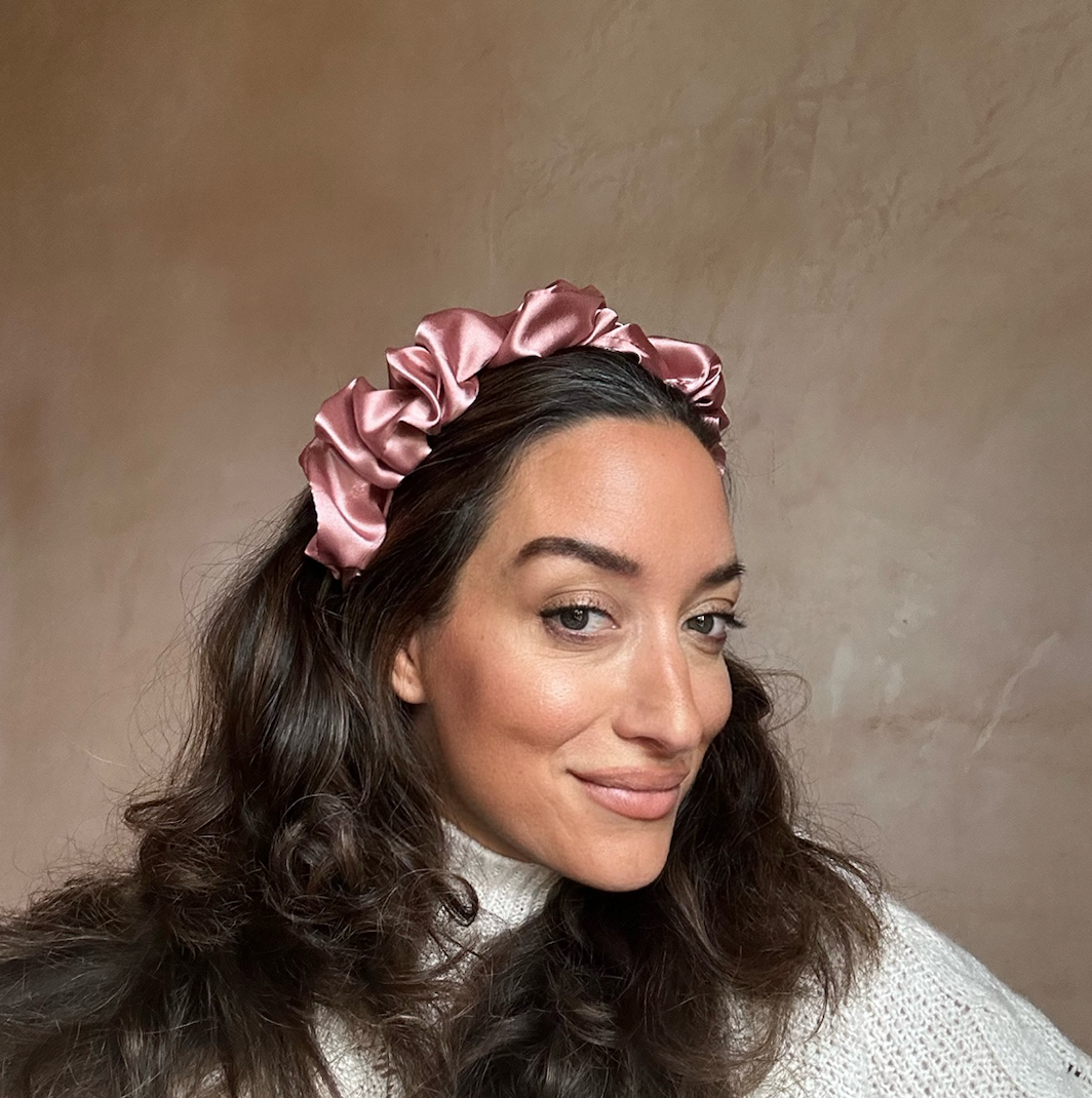 Ruffle Satin 'Frou-Frou' Headband in Caramel