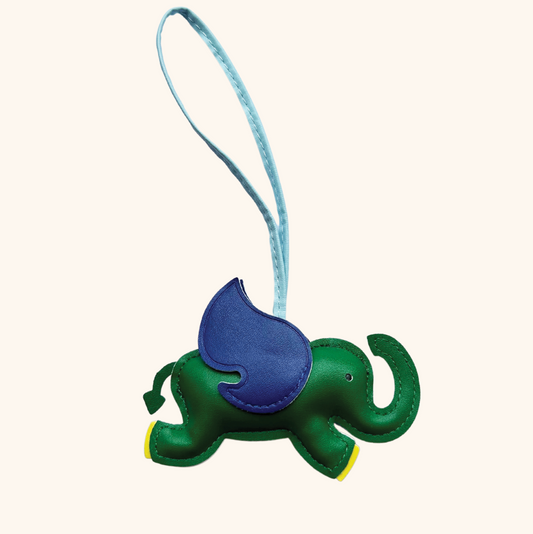 'Elefante Volante' Key Chain/ Bag Charm in Green and Blue