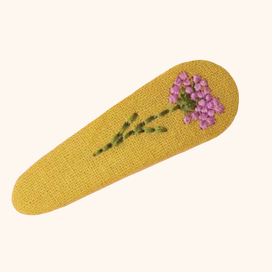 'Embroidered Flower' Hair Clip in Mustard and Lilac