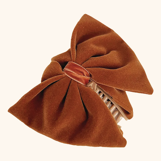 Oversized Brown Tan Bow Claw Clip in Velvet