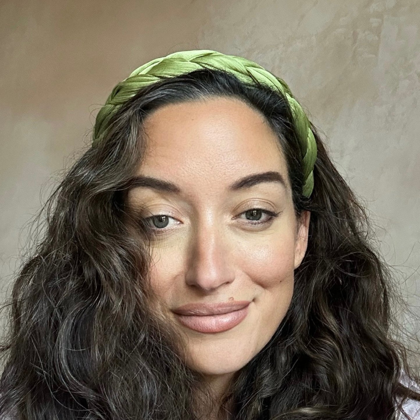 'Olivia' Crepe Braided Headband in Pistacchio