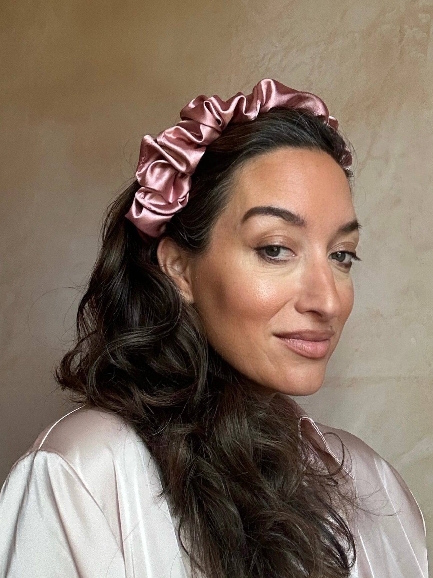 Ruffle Satin 'Frou-Frou' Headband in Caramel