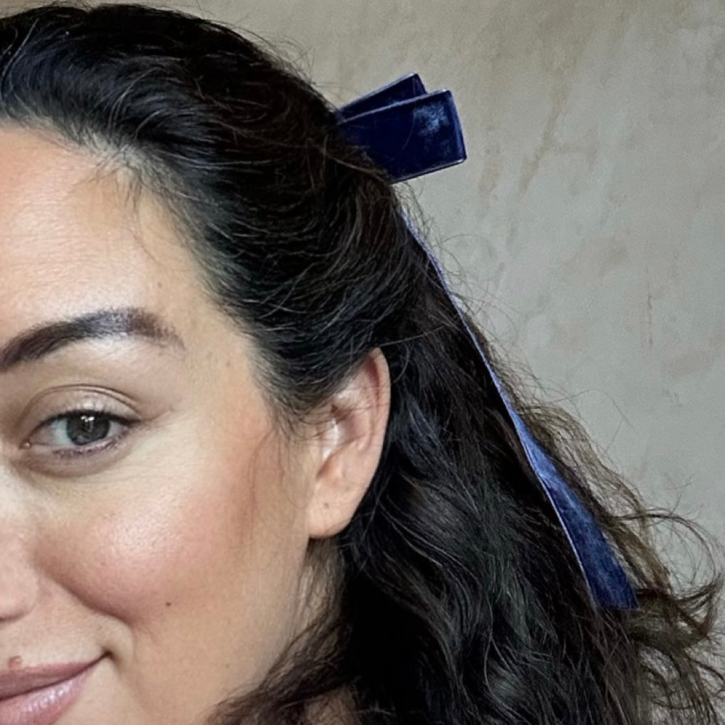 'Margot' Velvet Hair Bow in Navy Blue