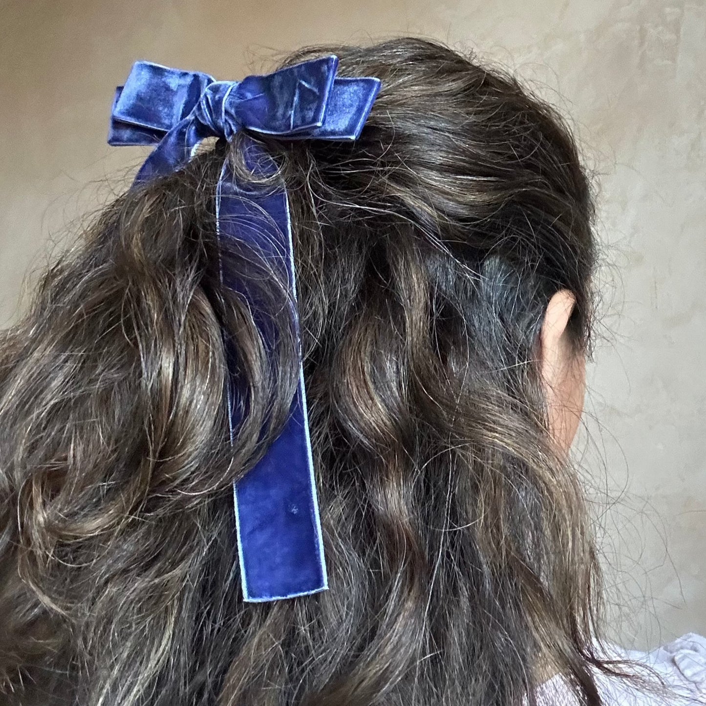 'Margot' Velvet Hair Bow in Navy Blue