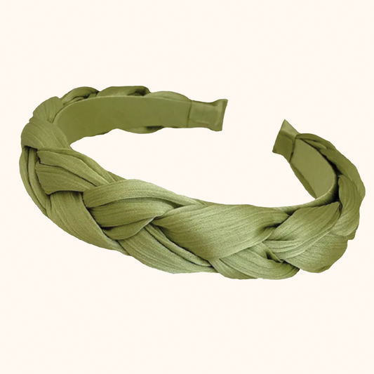 'Olivia' Crepe Braided Headband in Pistacchio