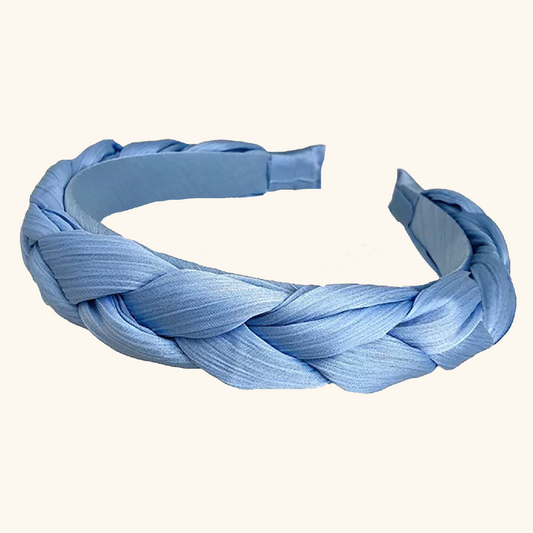 'Olivia' Crepe Braided Headband in Light Blue