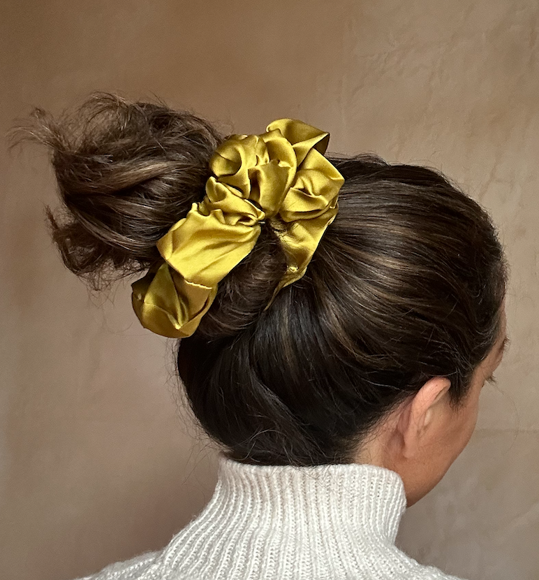 Ruffle Satin 'Frou-Frou' Scrunchie in Ochre