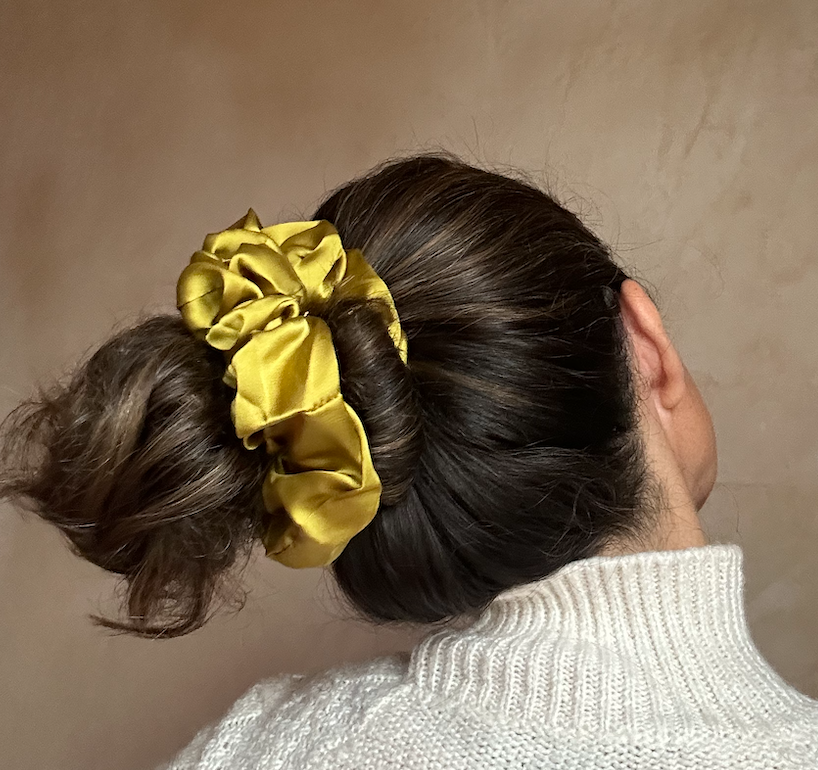 Ruffle Satin 'Frou-Frou' Scrunchie in Ochre