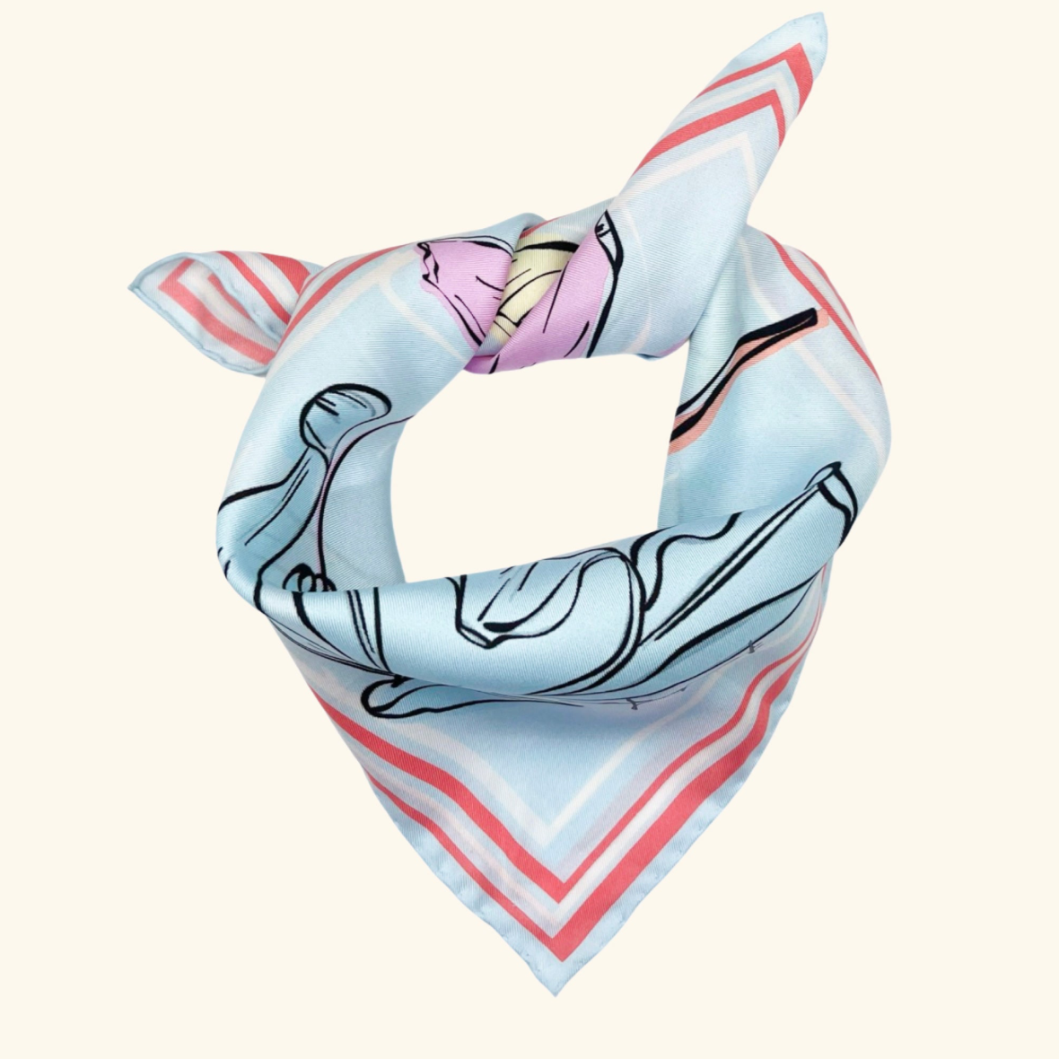 Fortune's Favour 'Printemp Pastels' Pale Blue Silk Square Head Scarf