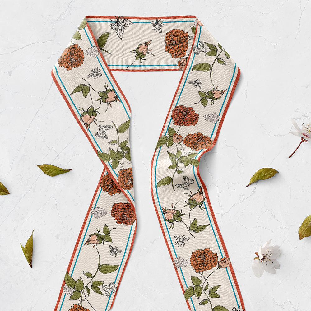 Flowery Illustrated Silk Twilly  by Fortune's Favour