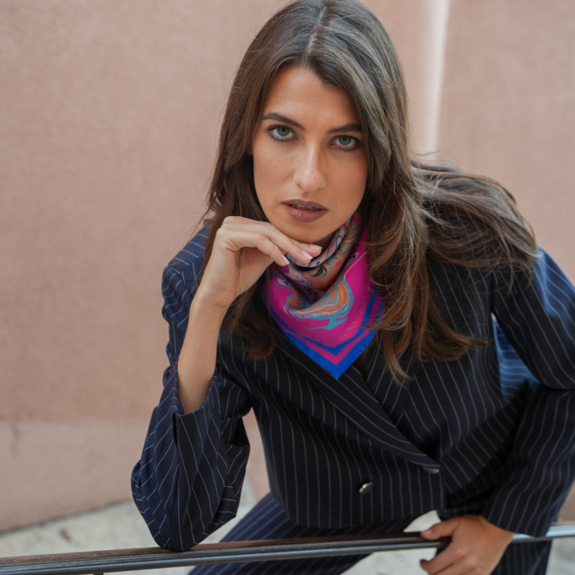 'MARMO' PUCCI PRINT SILK SQUARE NECK SCARF